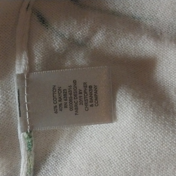 CJ Banks White Open Tie Front Cardigan with Green Palm Leaves Size XL - Picture 9 of 10